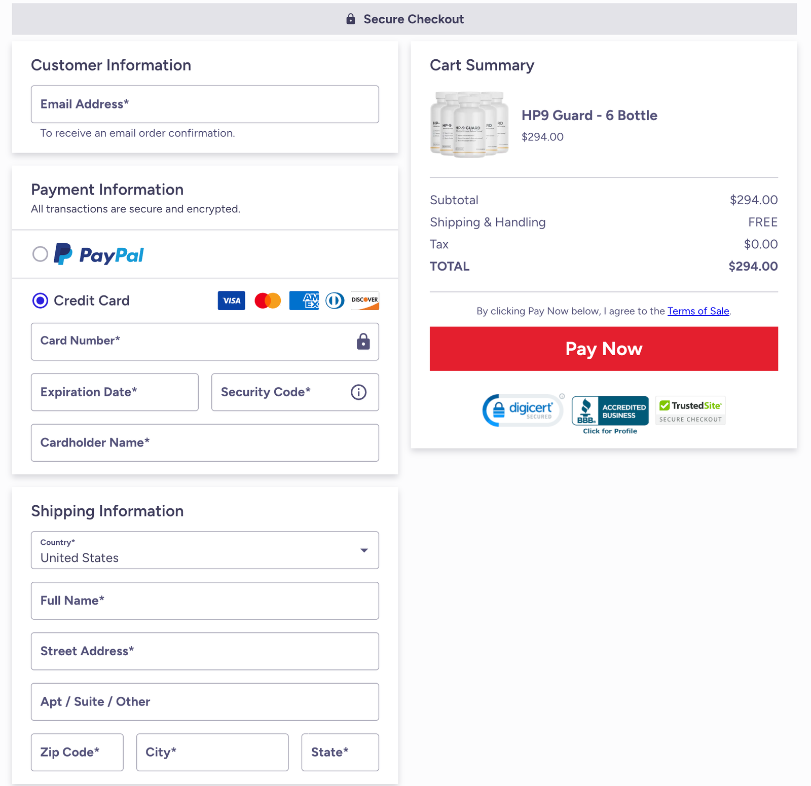 HP9 Guard Official Website Secure Order Page